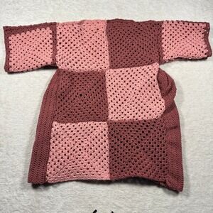 Handmade Crochet Granny Square Patchwork Sweater Dress Mauve Pink Oversized Boho
